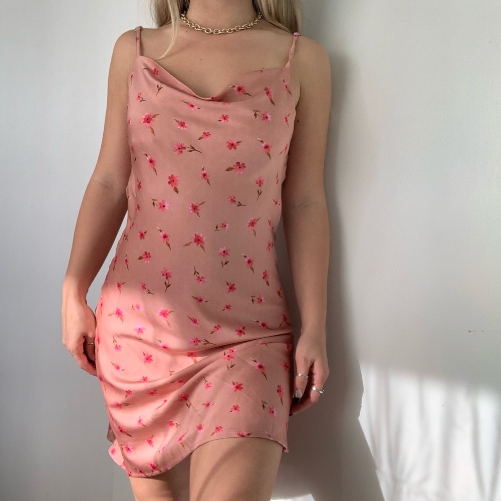 Pink floral silky dress